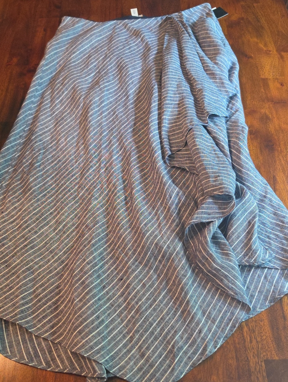 Lauren Ralph Lauren Blue And White Striped 100% Linen Skirt With Ruffle NWT 10 - Picture 4 of 16